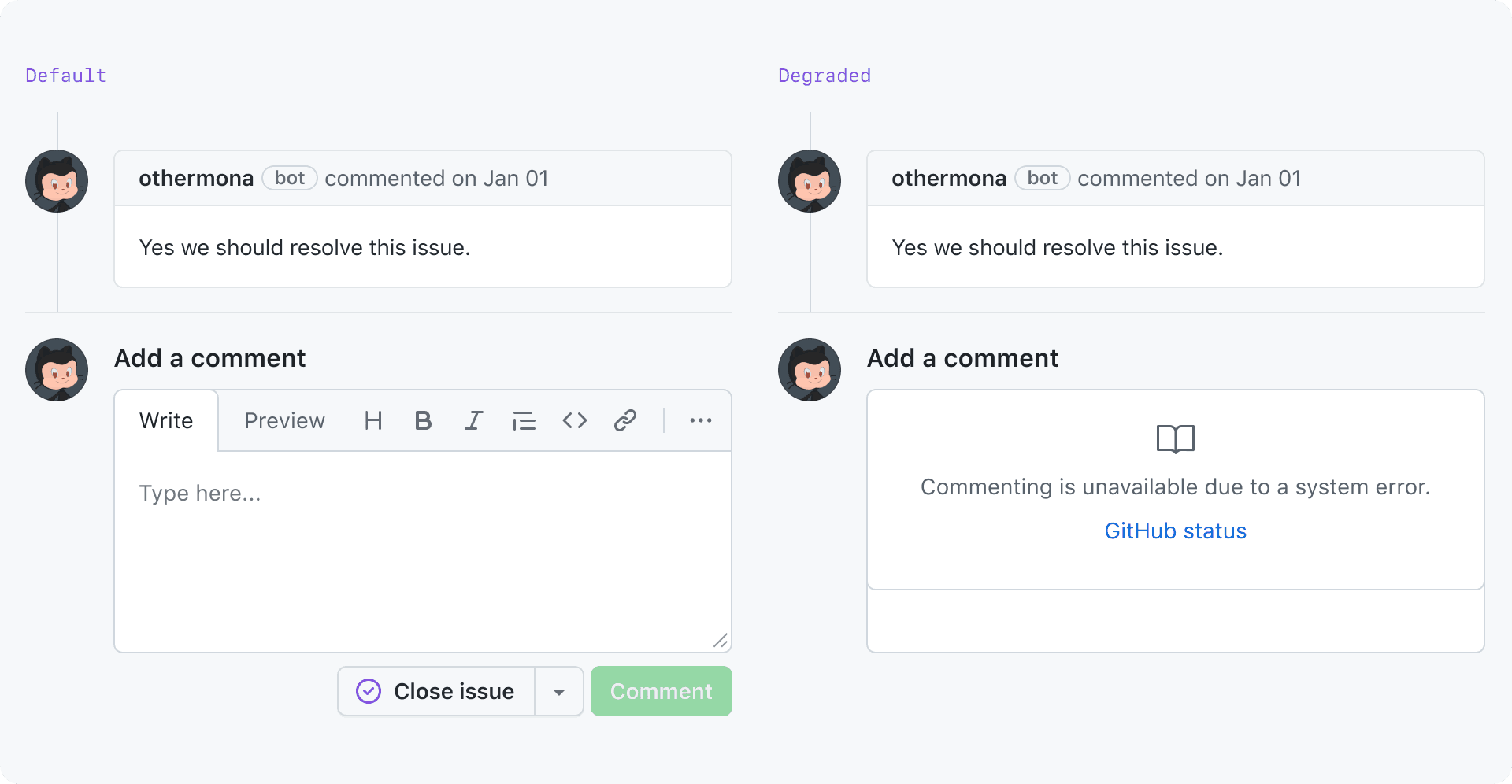 Two images: 1. comment box; 2. Blankslate in place of comment box.