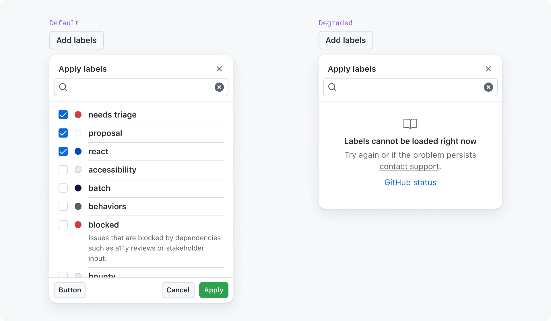 Two images: 1. Label or assignee SelectPanel 2. A degraded versin of that.