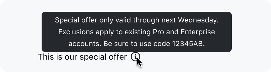 Non-interactive text element activating a long and wordy Tooltip on hover