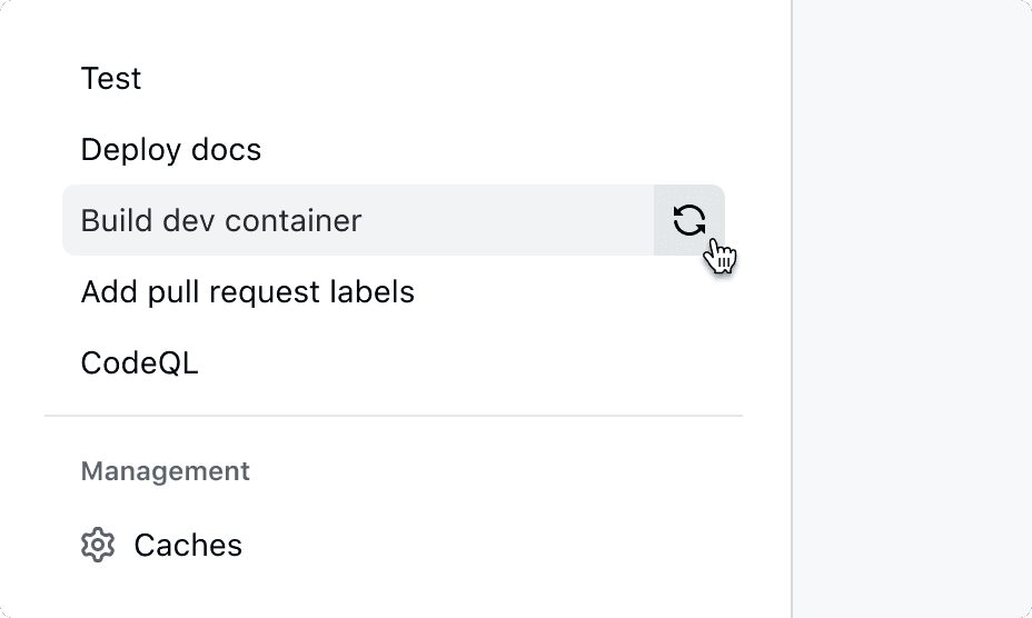 Navigation list with an action button used to rerun a job, visible on hover.