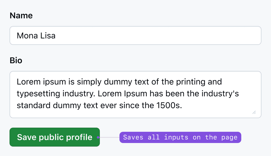 A small form with two inputs and a 'Save public profile' button at the bottom
