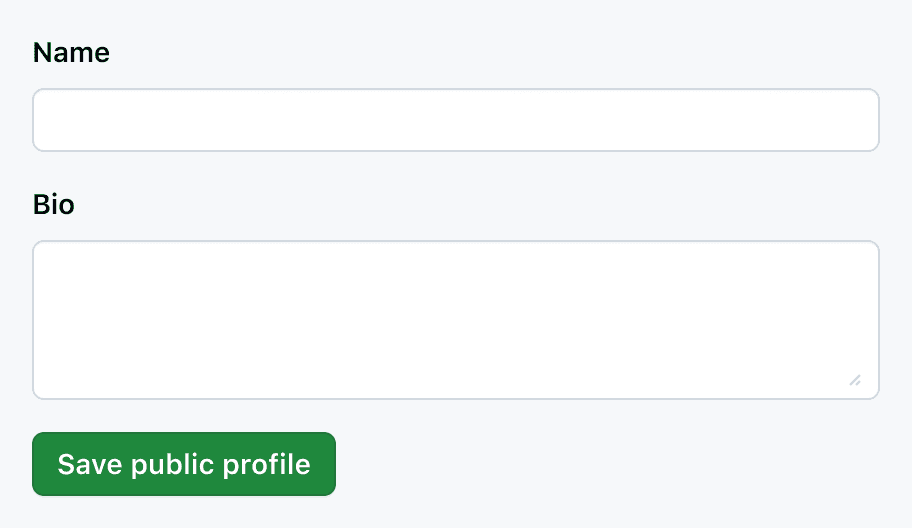 A form with two inputs and a 'Save public profile' button that is fully enabled.